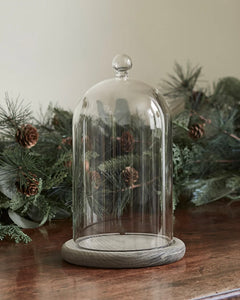 GLASS CLOCHE WITH GREY WOODEN BASE